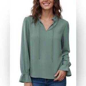 J. Crew Light Sage Tie-Neck Blouse